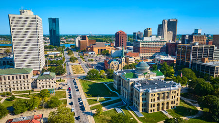 Aerial View of Toledo Courthouse and Dynamic Skylineの写真素材
