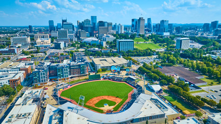 Aerial View Nashville Baseball Stadium and Skyline on Sunny Dayの写真素材