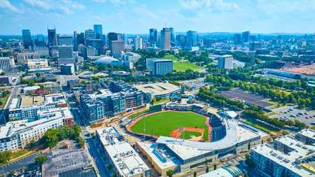 Aerial View of Nashville Baseball Stadium and Skylineの写真素材