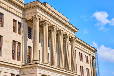 Neoclassical Columns of Tennessee State Capitol with Modern Skyline Contrastの写真素材