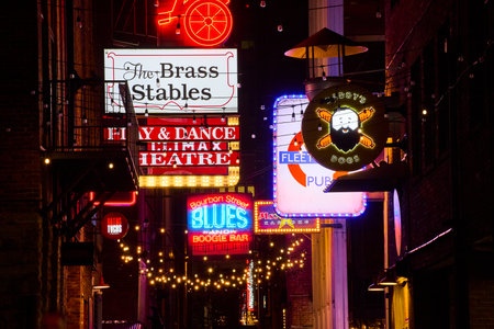 Vibrant Neon Nightlife in Nashville Alleyway Low Perspective