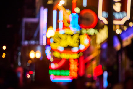 Neon Nightlife Motion Blur in Downtown Nashvilleの写真素材