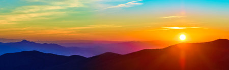 Aerial Panorama of Mt Charleston Sunset Silhouettesの写真素材