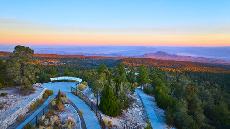 Aerial of Mt Charleston Pathway at Golden Hourの写真素材