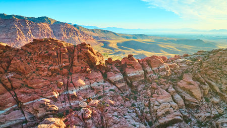 Aerial of Red Rock Canyon Desert Landscape at Golden Hourの写真素材