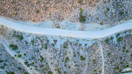 Aerial Desert Roadway in Arid Nevada Landscapeの写真素材