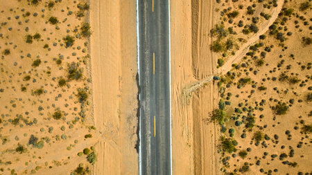 Aerial Desert Highway Over Nevada Boulder City Dry Lake Bed