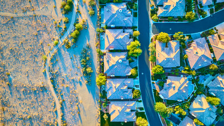 Aerial of Suburban Homes and Desert Contrast in Las Vegasの写真素材