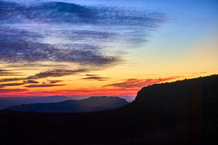 Mount Charleston Sunset Silhouettes with Vibrant Sky Gradientの写真素材