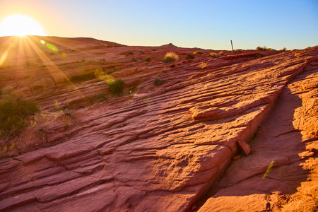 Golden Hour Red Rock Formations in Valley of Fire Low Perspectiveの写真素材