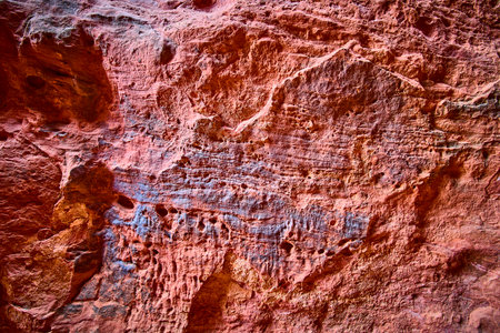 Eroded Red Rock Texture in Desert Close-Upの写真素材
