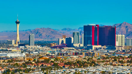 Aerial Las Vegas Skyline and Stratosphere Tower in Daylightの写真素材