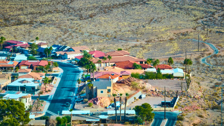 Aerial of Desert Suburb Homes Boulder City Nevadaの写真素材