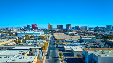 Aerial Las Vegas Urban Skyline and Desert Landscape Contrastの写真素材