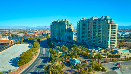 Aerial of Modern High-Rises and Greenery in Las Vegas Urban Landscapeの写真素材