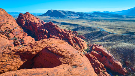 Aerial of Red Rock Canyon Desert Landscape in Nevadaの写真素材