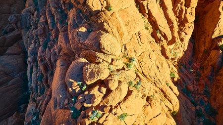 Aerial of Sunlit Red Rock Formation in Nevada Desertの写真素材