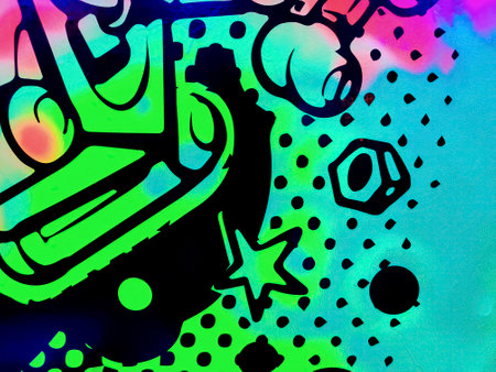 Neon Graffiti Art with Abstract Shapes Motion in Urban Settingの写真素材