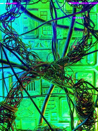 Intricate Network of Colorful Wires and Circuit Pattern Motion Perspective