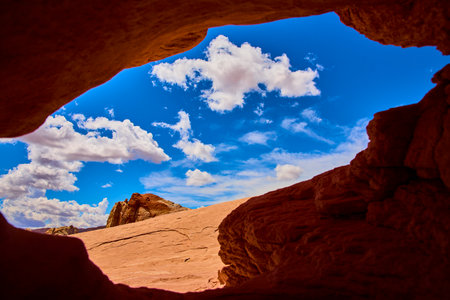 Natural Arch and Blue Sky in Valley of Fire Low Angle Perspective