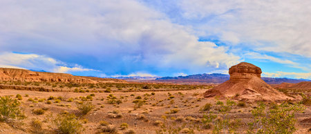 Desert Rock Formation and Mountains Panorama at Eye Level