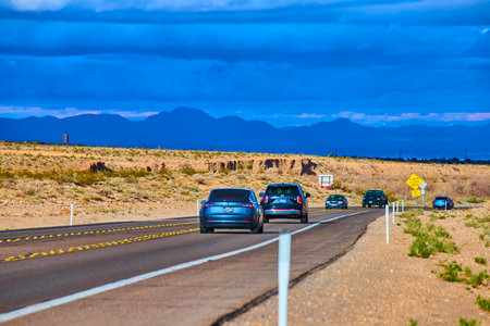 Desert Highway Journey Las Vegas to Red Rock Canyon Spring Stormの写真素材