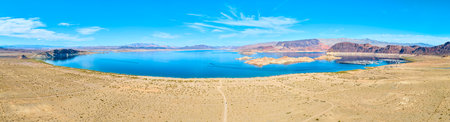 Aerial of Lake Meads Vast Blue Waters and Desert Landscapeの写真素材