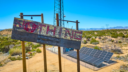 Aerial Rustic Nothing Sign Desert Solar Panels Wilderness Infrastructureの写真素材
