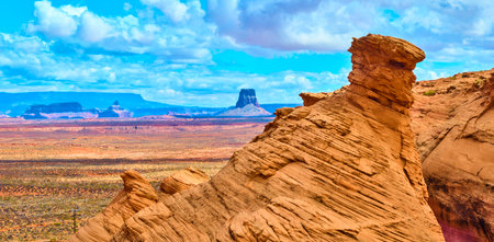 Aerial Sandstone Butte and Desert Plains Monument Valley Panoramaの写真素材