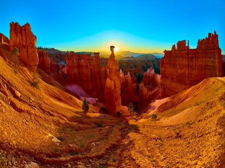 Panorama Hoodoo Formations Thors Hammer at Sunrise Bryce Canyon National Parkの写真素材