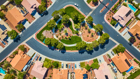 Aerial Residential Neighborhood With Central Park And Homes Las Vegas Top Downの写真素材