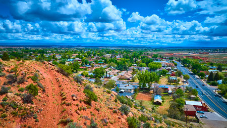 Aerial Red Rock Hill and Residential Community Kanab Utahの写真素材