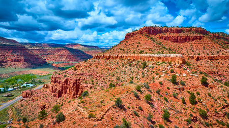 Aerial Red Rock Canyons and Mesas with Winding Road Kanab Utahの写真素材