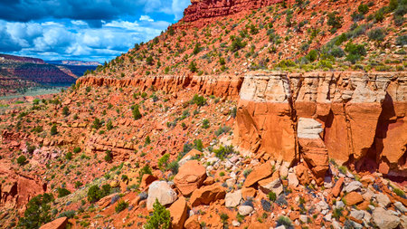 Aerial Red Rock Canyon Cliffs and Desert Landscape Utahの写真素材