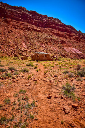 Abandoned Stone Homestead Ruins Red Cliff Desert Kanab Utahの写真素材