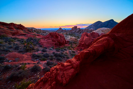 Sunset Red Rock Formations and Desert Landscape at Gold Butte National Monumentの写真素材