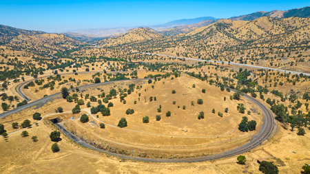 Aerial Tehachapi Loop Train Track and Rolling Hills California