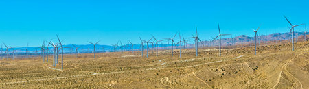 Aerial Wind Turbines Panorama Mojave Desert Renewable Energy California