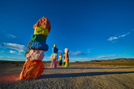 Seven Magic Mountains Colorful Rock Stack Art Installation in Nevada Desertの写真素材