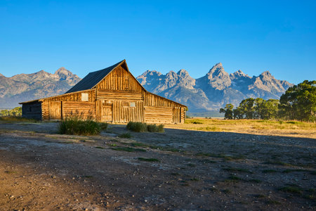 TA Moulton Barn Grand Teton Mountains Sunrise Wyoming Historic Mormon Row