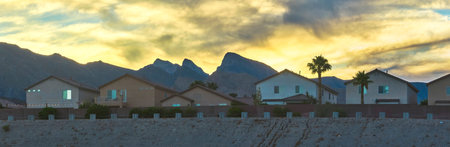 Panorama Residential Neighborhood Spring Mountain Golden Hour Las Vegasの写真素材