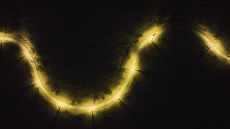 Aerial Illuminated Walking Path at Night in Lone Mountain Park Las Vegas