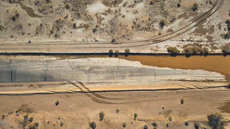 Aerial Flooded Road and Desert Landscape Top Down in Yermo California