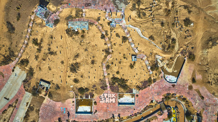 Aerial Abandoned Lake Dolores California Top Down Desert Ruinsの写真素材