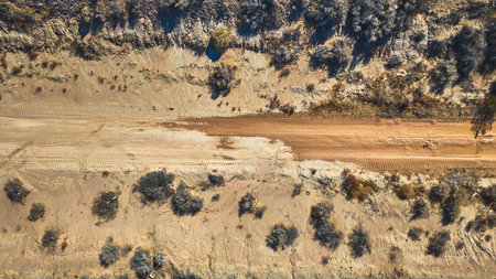 Aerial Flooded Rural Road and Desert Landscape in Yermo California Top Down