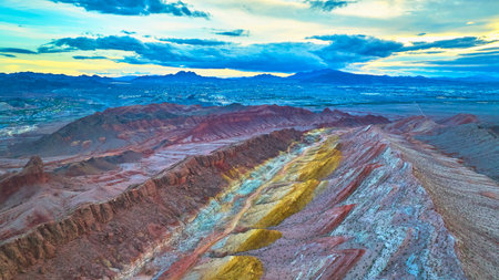 Aerial Lava Butte Colorful Desert Ridges and Skyline at Sunset