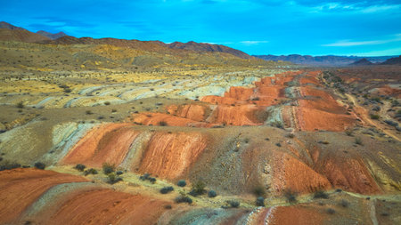 Aerial Colorful Desert Landforms and Lava Butte Near Las Vegas Nevada