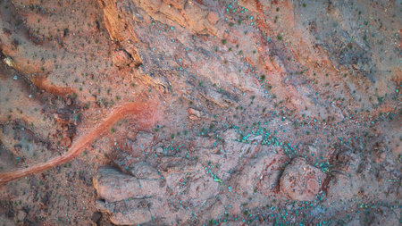 Aerial Top Down Red Rock Terrain and Desert Trail Near Lava Butte