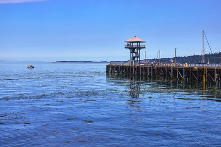 Port Angeles Wharf Dock and Observation Tower on Olympic Peninsula Waterfront
