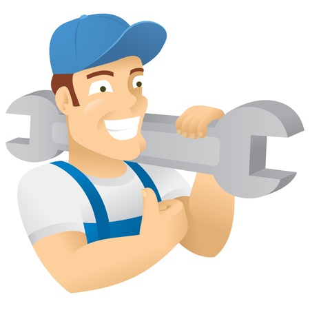 Character illustration that can be used to represent a plumber, workman, service worker, occupation, builder, construction worker, or a stong man or any job that requires physical labor. Vector Illustation.のイラスト素材